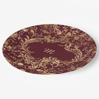 Red gold Vintage Ornate Gold Paper Plate
