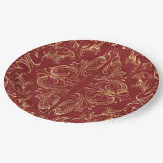 Red gold Vintage Ornate Gold Paper Plate
