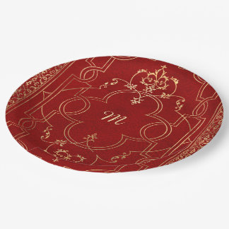 Red gold Vintage Ornate Gold Paper Plate