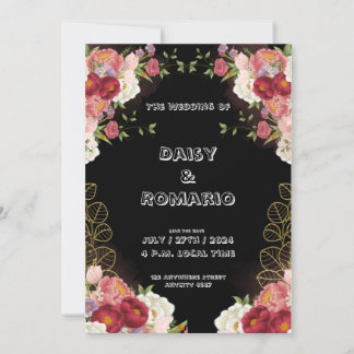 Red Gold Watercolor Floral Invitation