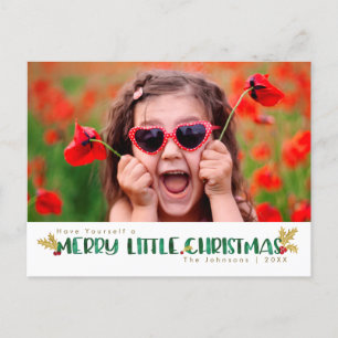 Red & Gold Watercolor Merry Little Christmas Holiday Postcard