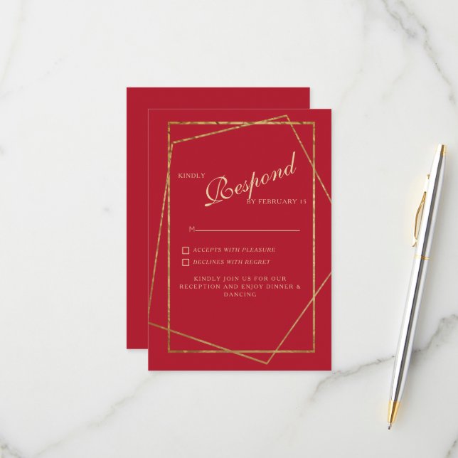 Red & Gold Wedding RSVP (Front/Back In Situ)