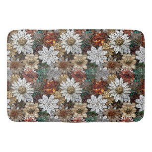Red Gold White Flowers Bath Mat