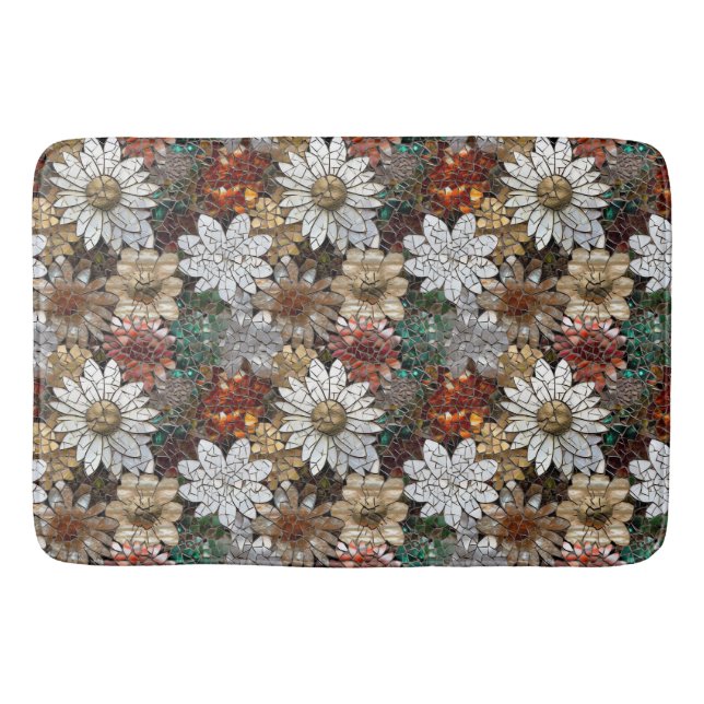 Red Gold White Flowers Bath Mat (Front)