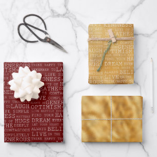 Red Gold White Inspirational Words Wrapping Paper Sheet