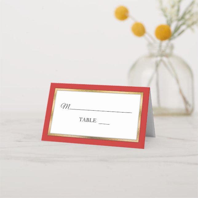Red | Gold | White Simple Elegant Place Cards (Front)