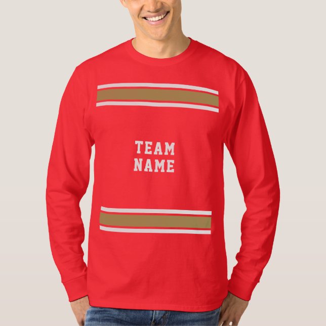 Red Gold White Sports Jersey Team Name Long Sleeve T-Shirt (Front)