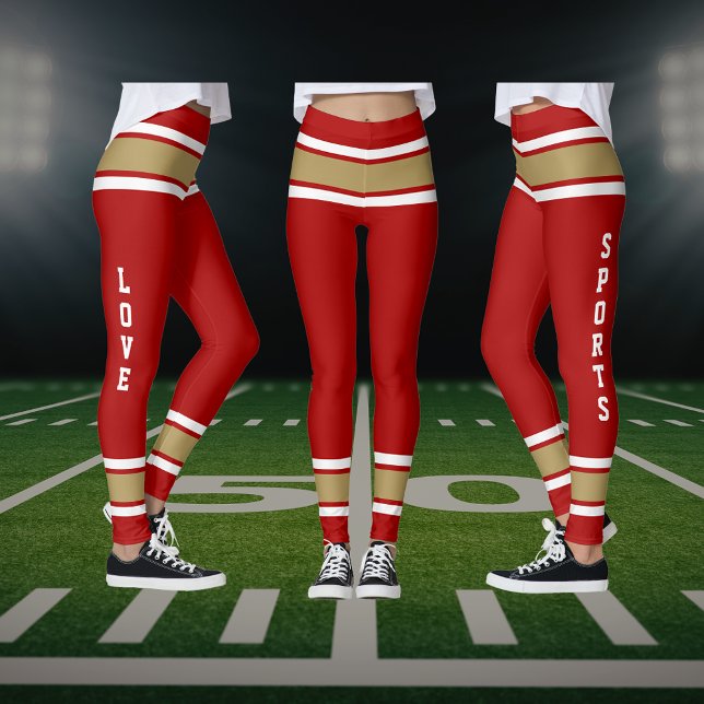 Red Gold White Team Jersey Colours Love Sports Leggings (Red Gold White Team Jersey Colors Love Sports Leggings)