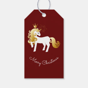 Red Gold White Unicorn Christmas Gift Tags