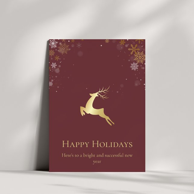 Red & Gold Winter Deer Happy Holidays Business Holiday Card (Creator Uploaded)