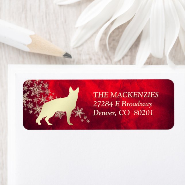Red Gold Winter German Shepherd Dog Return Address (Insitu)