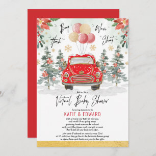 Red Gold Winter Holiday Virtual Baby Shower Invitation