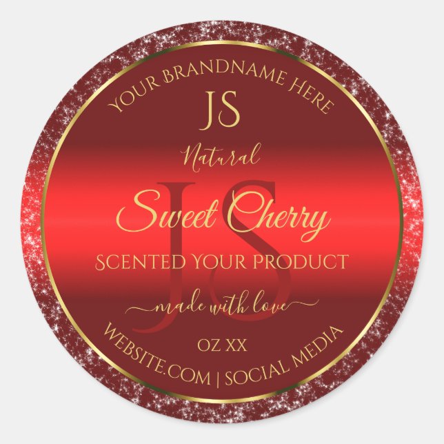 Red Gold with Glitter Stars Initials Product Label (Front)