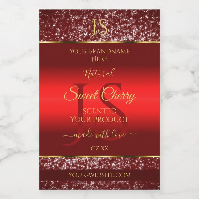 Red Gold with Glitter Stars Initials Product Label (Single Label)