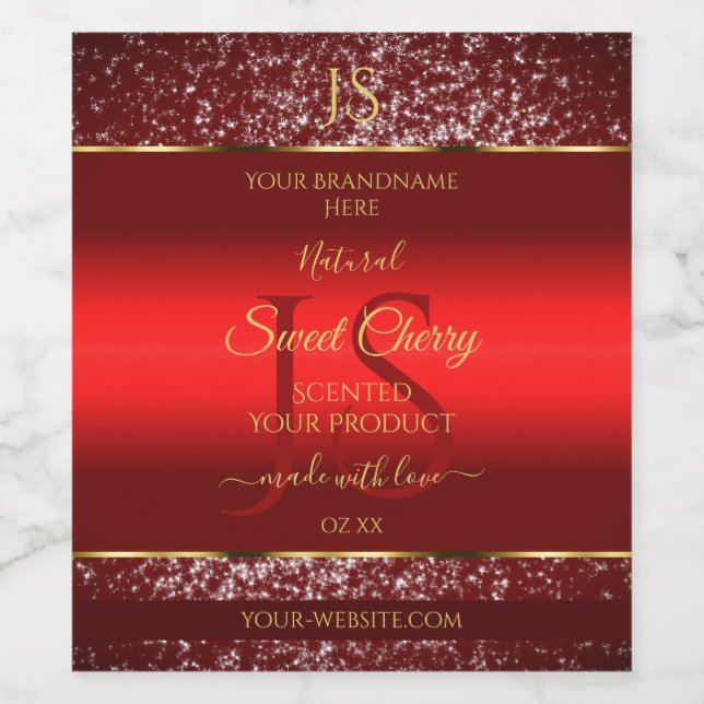 Red Gold with Glitter Stars Initials Product Label (Single Label)