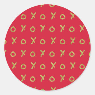 Red & Gold X O XO XO's Trendy Cute Classic Round Sticker