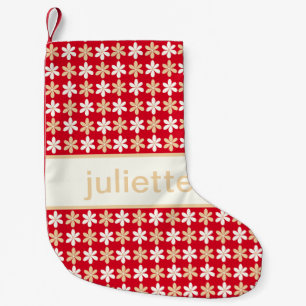 RED GOLD XMAS TINY FLOWERS PRINT PATTERN CUSTOM SMALL CHRISTMAS STOCKING