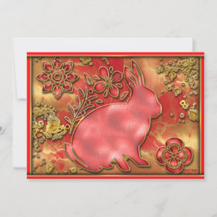 Red Gold Year of The Rabbit 2023 Chinese New Year Holiday Card