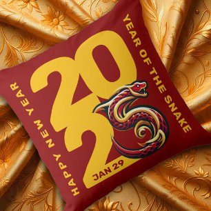 Red Gold Year of the Snake 2025 Cushion