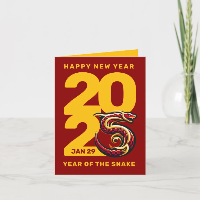 Red Gold Year of the Snake 2025 Holiday Card (Front)