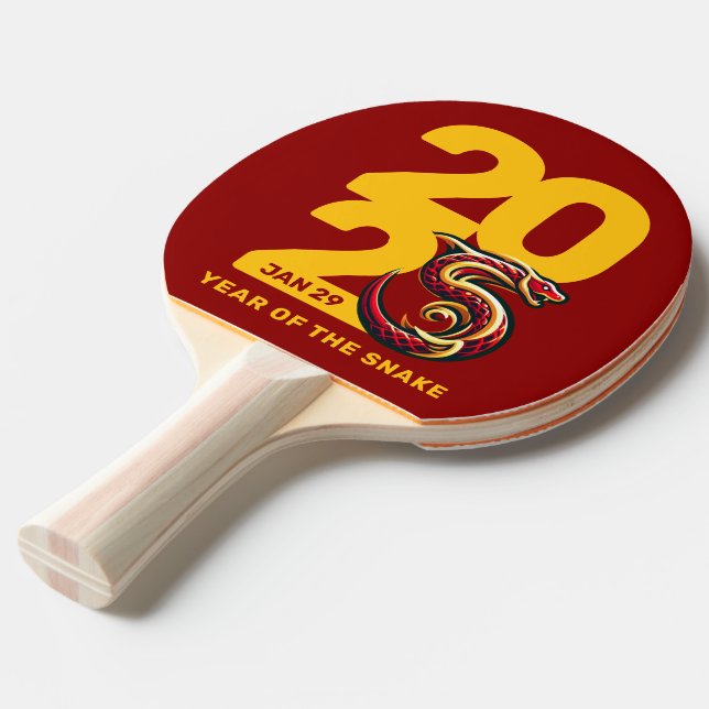 Red Gold Year of the Snake 2025 Ping Pong Paddle (Front Angle)