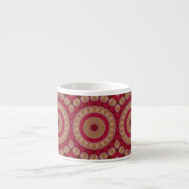 Red Gold Yellow rosettes Mandala Espresso Cup (Front)