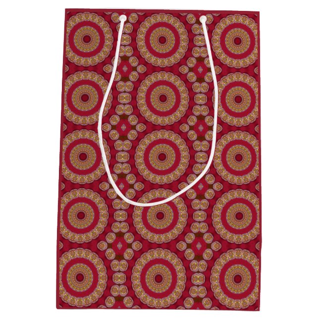 Red Gold Yellow rosettes Mandala Medium Gift Bag (Back)