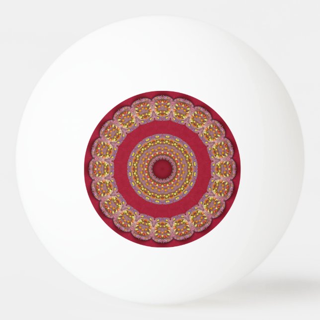 Red Gold Yellow rosettes Mandala Ping Pong Ball (Back)