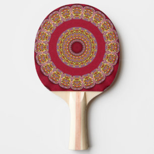 Red Gold Yellow rosettes Mandala Ping Pong Paddle