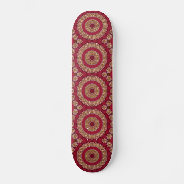 Red Gold Yellow rosettes Mandala Skateboard (Front)