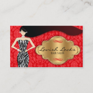 Red Gold Zebra Damask Hair Stylist Salon Business Card