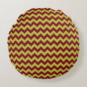 Red & Gold Zig Zag Glitter Round Cushion