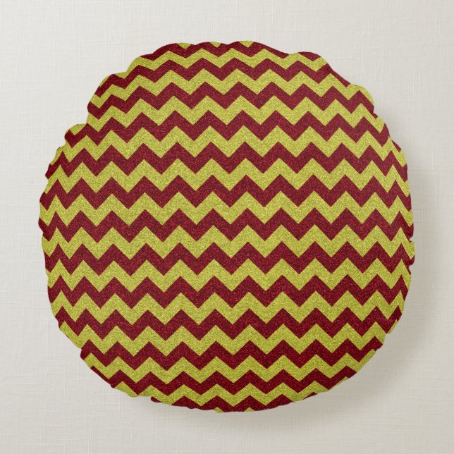Red & Gold Zig Zag Glitter Round Cushion (Front)