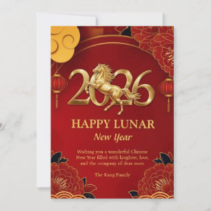 Red Gold Zodiac 2026 Horse Chinese Lunar New Year  Holiday Card