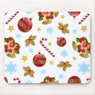 Red & Golden Christmas balls, Christmas holly Mouse Pad