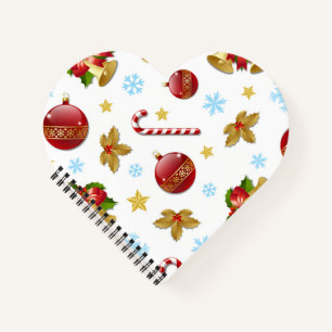 Red & Golden Christmas balls, Christmas holly Notebook