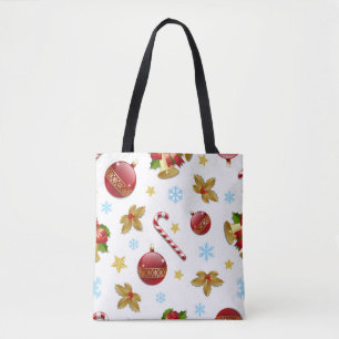 Red & Golden Christmas balls, Christmas holly Tote Bag