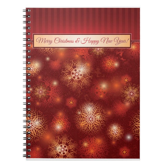 Red & Golden Christmas & Happy New Year Spiral Notebook (Front)