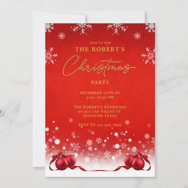 Red Golden Christmas Party Invitation (Front)