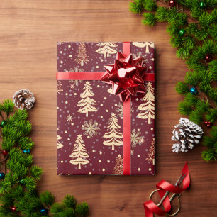Red Golden Christmas Tree Wrapping Paper