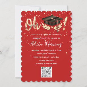 Red Golden Confetti Graduate Party QR Code  Invitation