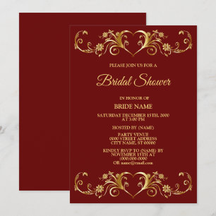 Red Golden Geometric Elegant Bridal Shower Party Invitation