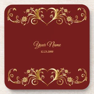 Red Golden Geometric Elegant Wedding Party Coaster
