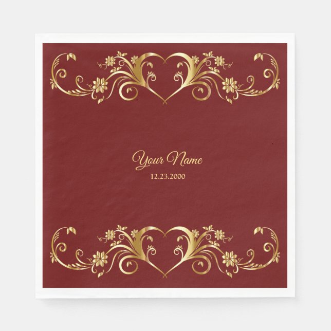 Red Golden Geometric Elegant Wedding Party Napkin (Front)