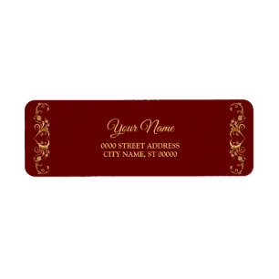 Red Golden Geometric Trendy Wedding Return Address