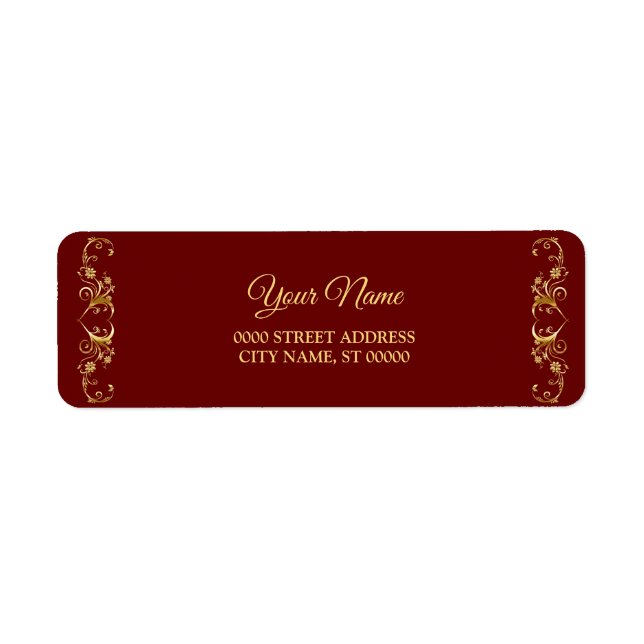 Red Golden Geometric Trendy Wedding Return Address (Front)