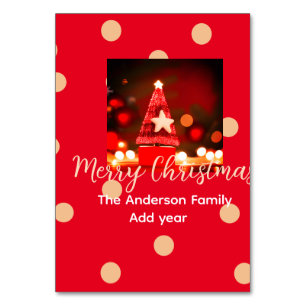 Red Golden merry Christmas add family name year da Table Number