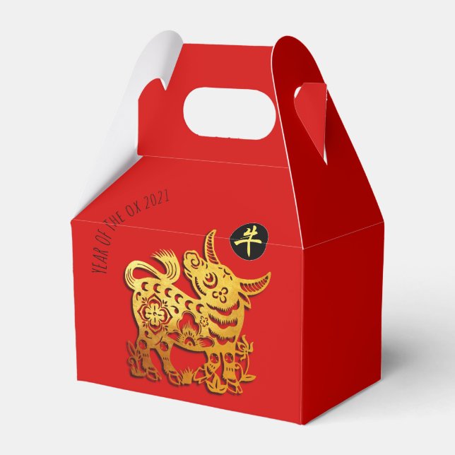 Red Golden Ox Papercut Chinese New Year 2021 GFB Favour Box (Front Side)