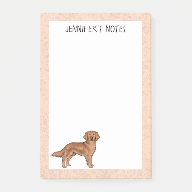 Red Golden Retriever Cartoon Dog Custom Name Post-it Notes (Front)