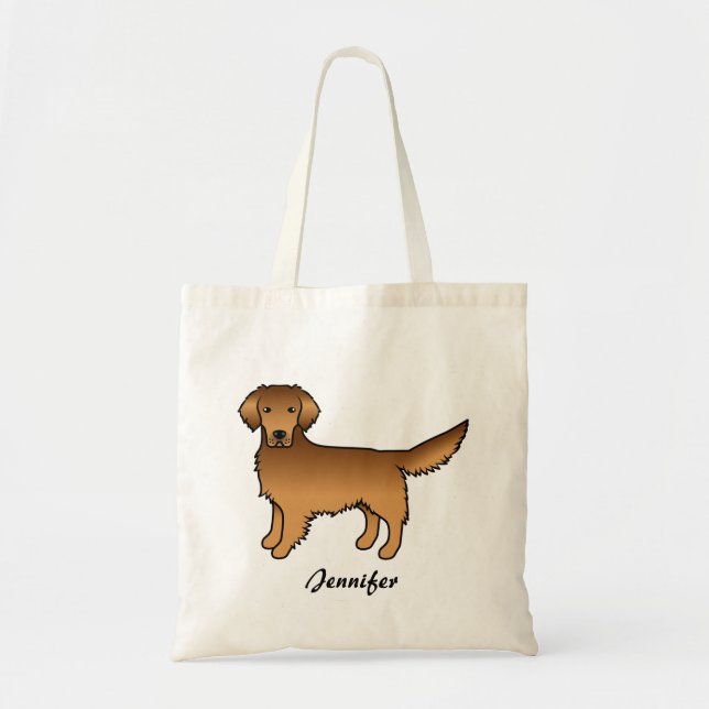 Red Golden Retriever Cartoon Dog & Custom Name Tote Bag (Front)